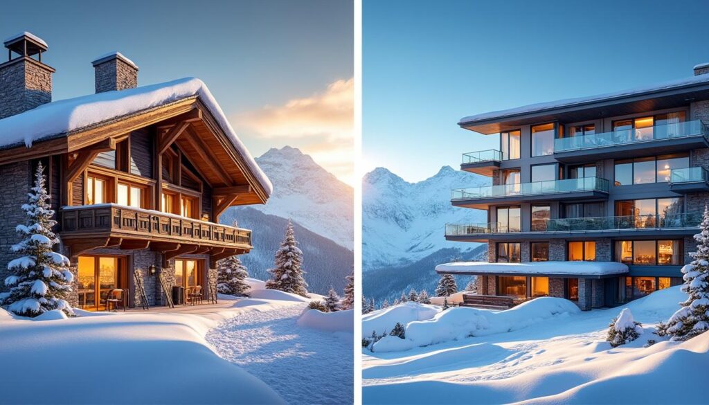 découvrez les avantages et inconvénients d'un chalet ou d'un appartement en station pour bien choisir votre investissement immobilier en montagne.