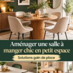 Salle à manger chic aménagée dans un petit espace avec des matériaux naturels et élégants.