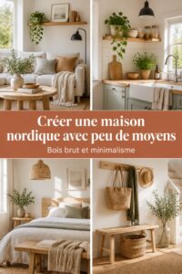 Intérieur chaleureux d'une maison nordique avec des matériaux naturels