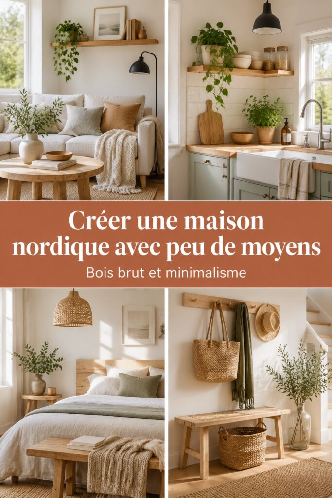 Intérieur chaleureux d'une maison nordique avec des matériaux naturels