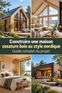 Maison ossature bois de style nordique avec des finitions en bois naturel.