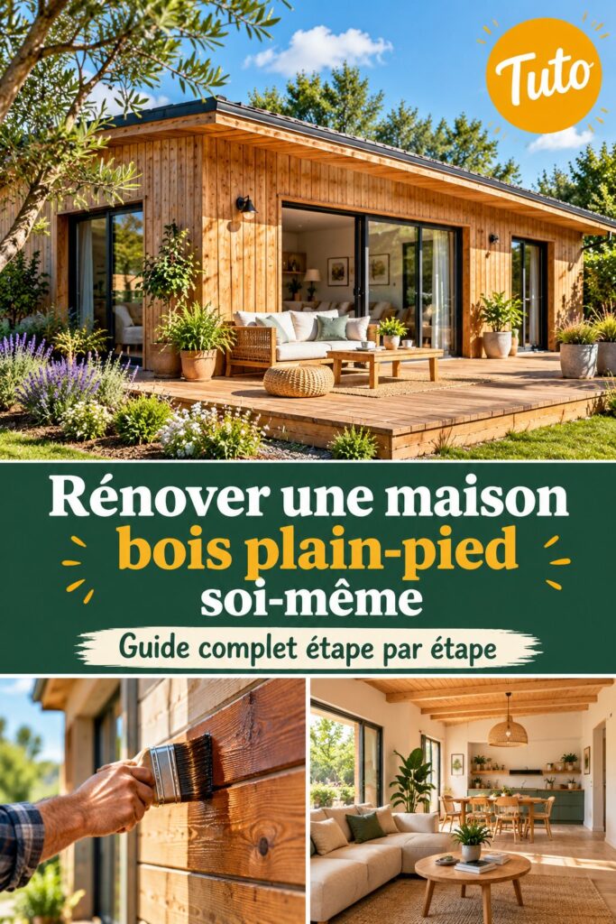 Maison en bois plain-pied rénovée avec des matériaux naturels et un design chaleureux.